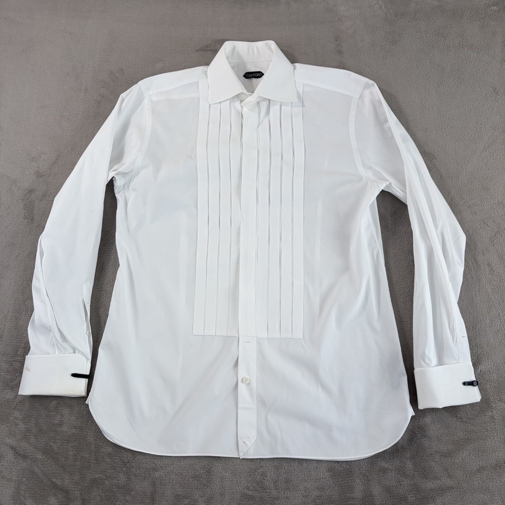 Tom Ford Tuxedo Dress Shirt Men XL 43 / 17 White French Cuffs Designer Italy